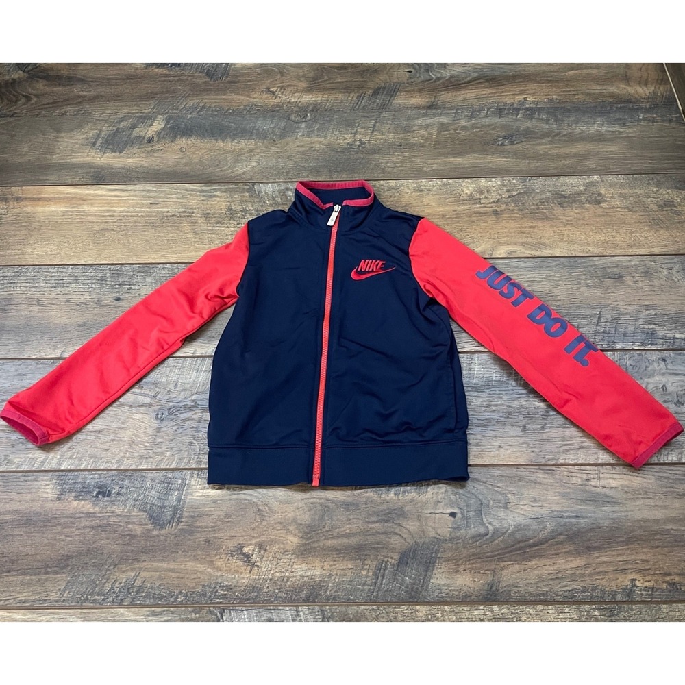 Nike Boys Navy Blue Red Just Do It Full Zip Track Jacket Size 6 M 5-6 Years